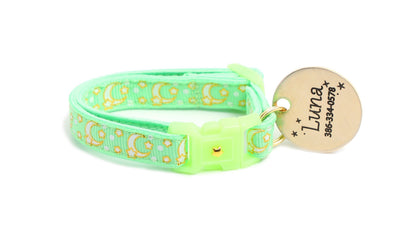 Gold Moons and Stars on Mint Green Cat Collar