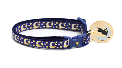 Gold Moons and Stars on Navy Blue Cat Collar